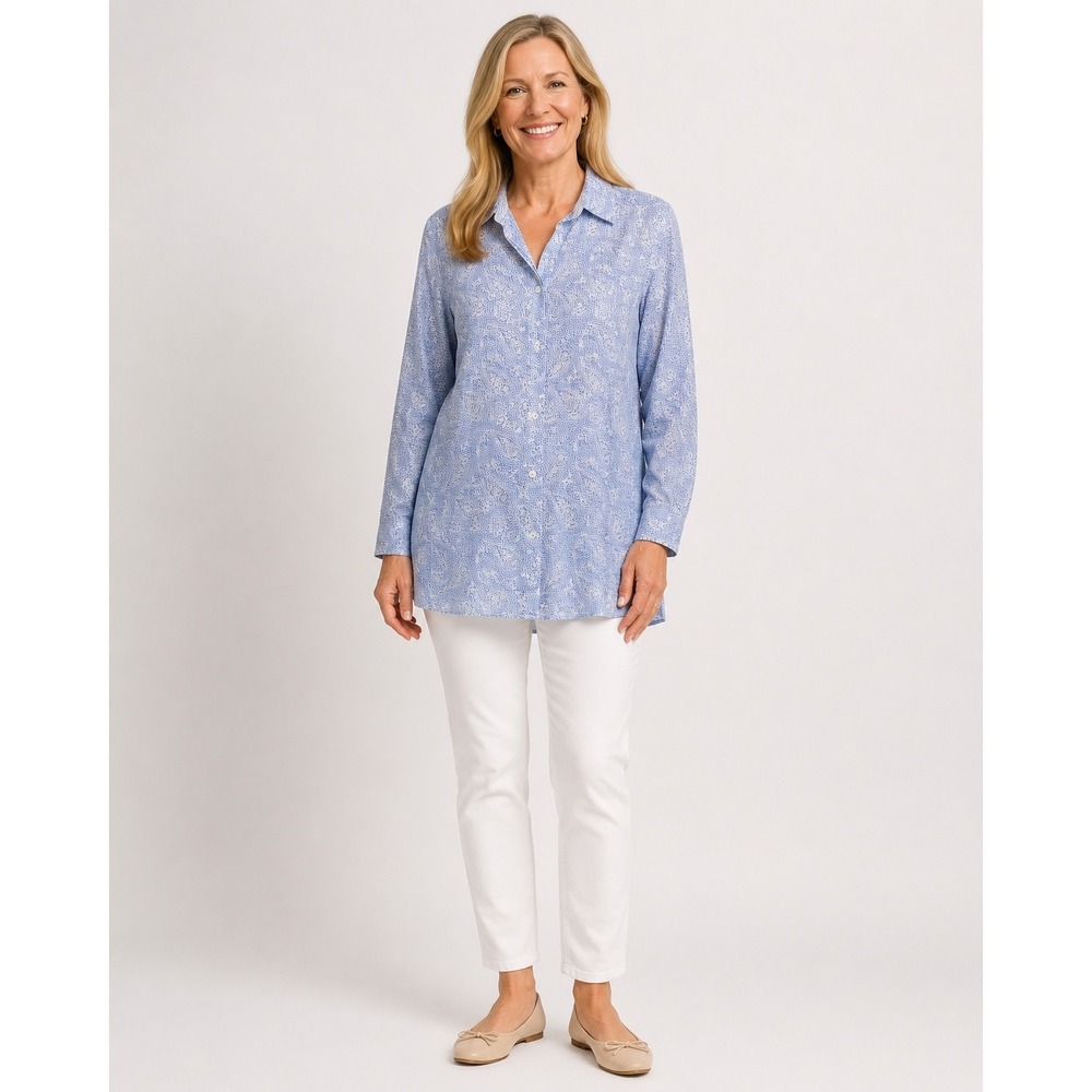 Habitat Shirt Womens S Blue White Abstract Cotton‎ Split Back Button Front